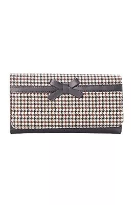 Lost Queen Retro Houndstooth And Bow Zen Garden Flap Wallet • $17.97