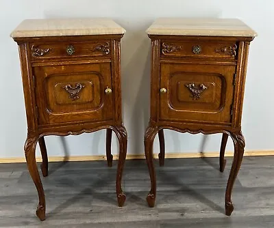 French Antique Bedside Tables Cupboards Cabinets With Marble Tops (LOT 1766) • £699