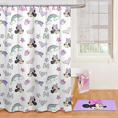 Minnie Mouse Disney Shower Curtain And Bow Hook Set In Pink Bathroom Kids Girls • $29.50