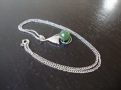 VINTAGE 1970s 10MM JADE BALL ON EXQUISITE SILVER 925 PENDANT W/ 18  Silver Chain • $24.99