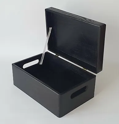 Wooden Black Box Storage Chest Handles Lid Keepsake Memory Boxes Wood • £13.99