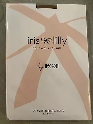 £11.99 • Buy Iris & Lilly Wolford Satin 20 Denier Control Top Tights, Honey, 2 Pack Size S