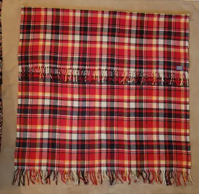 Vtg Pendleton Virgin Wool Fringed Throw Blanket Red/Black/White Plaid 67  X 52” • $24.99