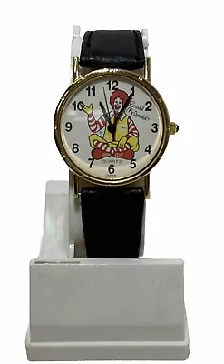 Vintage1980?  Ronald McDonald Mechanical Wind Up Watch Black Leather Band W/case • $19.95