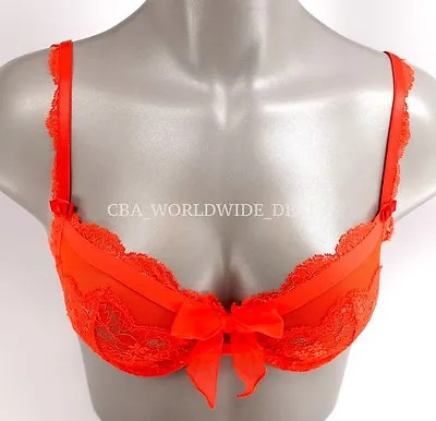  Victoria's Secret Designer Collection Red Lace W/ Bow Unlined Demi Bra • $8.22