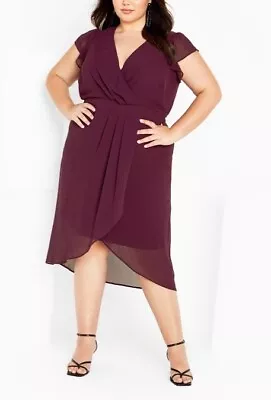 CITY CHIC Wrap Swing Dress In Spiced Plum Plus Size Small / 16 NWT [RRP $149.95] • $60