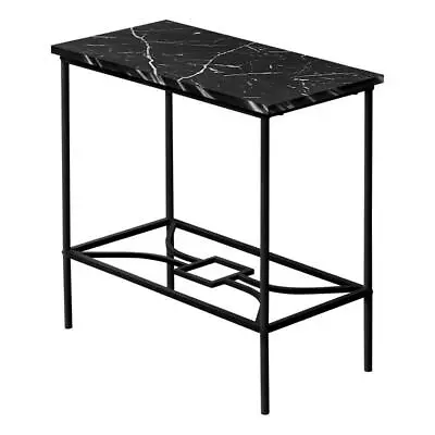 Accent Table Side End Narrow Small 2 Tier Metal Black Marble Look • $58.69