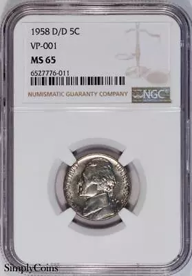 1958-D/D RPM VP-001 Jefferson Nickel NGC MS65 ~ TOP POP FINEST KNOWN! #776-011 • $625.50