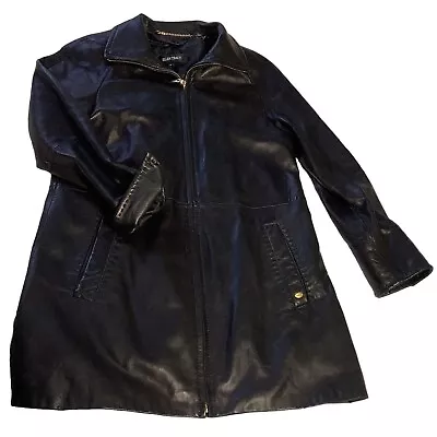 Small Ellen Tracy Black Zip Front Lamb Mid Length Lined Leather Coat Preowned • $49.99