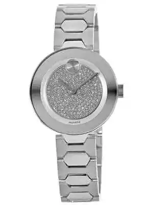 New Movado Bold Crystal Pave Silver Tone Bracelet 32mm Trend Watch 3600567 • $259