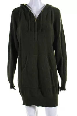 Sandro Paris Womens Merino Wool Knitted Half Zipped Hooded Dress Green Size M • $68.92