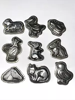 Vintage Miniature Animal Tin Candy Chocolate Tart Molds ~ Lot Of 9 ~Bunny Horse • $18