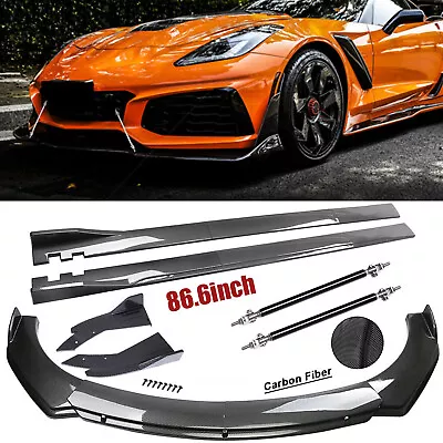 For Chevy Corvette C7 C6 C5 Fiber Front Bumper Lip Spoiler 86.6  Side Skirt Kit • $169.99