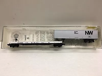 N Scale Micro Trains MTL 68010 ATSF 293261 TOFC Flat Car W/NWZ 205835 Trailer • $30