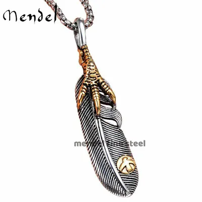 MENDEL Gold Plated Mens Tribal Eagle Feather Necklace Pendant Stainless Steel • $10.99