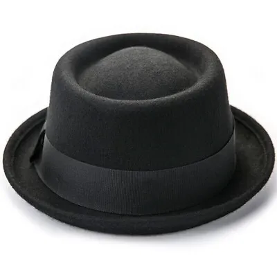 Men's Vintage Wool Fedora Flat Top Hats Pork Pie Felt Porkpie Caps  M/L New • $21.99