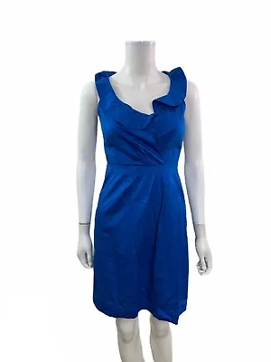 J Crew Women’s Size 0 Sleeveless Faux Warp Ruffle V Neck Blue Dress • $22.88