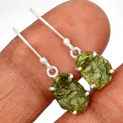 Natural Genuine Czech Moldavite 925 Sterling Silver Earrings Jewelry CE28527 • $23.99