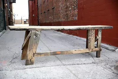 Antique Workbench Kitchen Island Wood Table Counter Industrial Carpenter Vintage • $1200