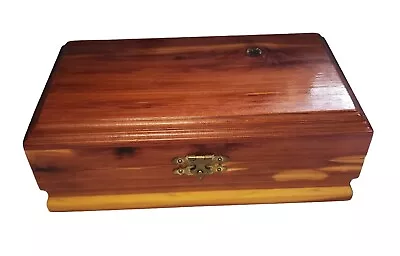 Small Cedar Wood Jewelry Trinket Box Hinged Flip Lid With Mirror Storage • $20.95