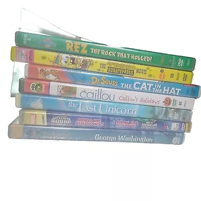 Lot Of 7 Kids DVD Last Unicorn Spongebob Dr Seuss Rez Caillou SuperHero Squad • $17.39