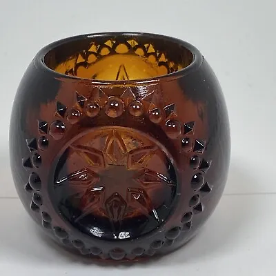 Amber Glass Pressed Glass Tealight Holder Heavy Starburst Design #3 On Bottom • $9.60