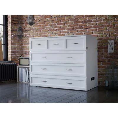 AFI Deerfield Full Solid Wood Modern Murphy Bed Chest With Mattress In White • $1276.99