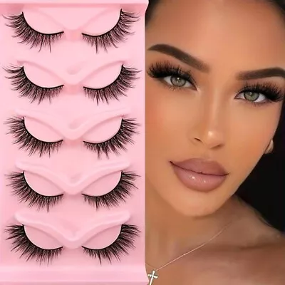 5 Pairs Cat Eye Lashes Fluffy Eyelashes Cluster Faux Mink False Natural Curling • £3.95