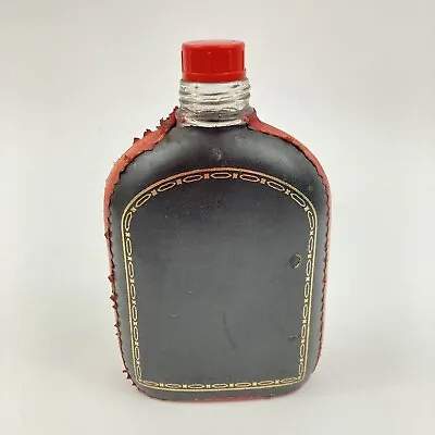 Vintage Italian Whiskey Bottle Flask Glass Red Black Leather Wrapped Case 10oz • $11
