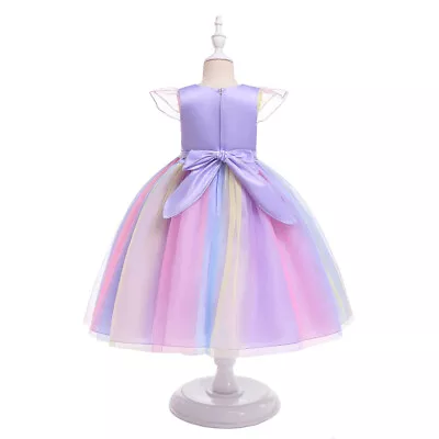  Unicorn Dress Girls Cosplay Clothing Kids Outfit Rainbow Tutu Child • £15.82