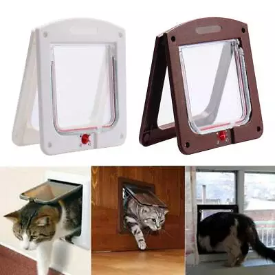 £6.39 • Buy 4 Way Pet Door Locking Medium Dog Cat Flap Magnetic Door White/Coffee Frame