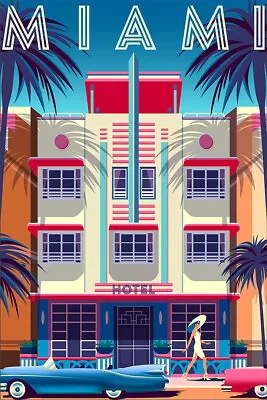 Miami Florida Holiday Vintage Style Travel Wall Art Home Decor - POSTER 20 X30  • $23.99