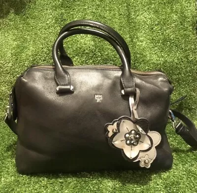 MCM Women's Medium Ella Boston Bowler Purse Black Leather Satchel • $99