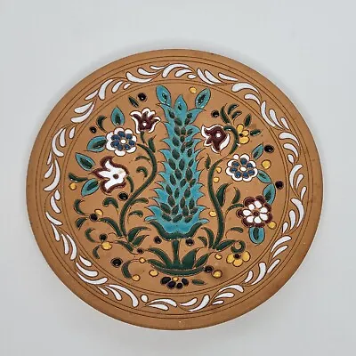 Manousakis Keramik Floral Terra Cotta Art Pottery Plate Handmade Painted 6  • $18.81