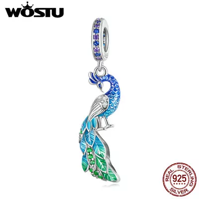 Wostu 925 Sterling Silver Purple Peacock Bracelet Charm Bead Necklace Pendant  • $13.51