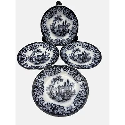 4 Antique Charles Meigh & Son Flow Blue Athens Salad Plates Ca 1835 - 1861 7  • $85