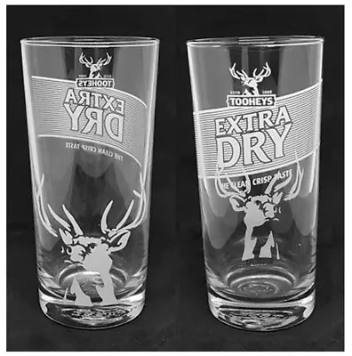 TOOHEYS EXTRA DRY 2 BEER GLASSES Printed 320ml  BNWOB  AUSTRALIAN MAN CAVE TEDS • $21.99