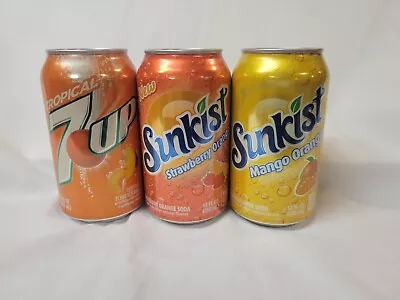 Tropical Soda Sampler 3 Cans.Sunkist Strawberry Orange/Orange Mango Tropical 7up • £5.79