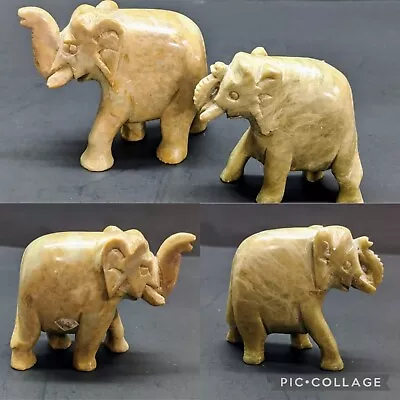 Vintage Hand Carved Soap Stone Elephant Statue Figurines Trunks Up Lot *2* India • $19.97