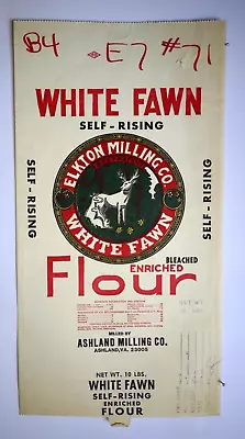LARGE Vintage Paper Sack Bag WHITE FAWN FLOUR ASHLAND MILLING ASHLAND VA 93 • $18