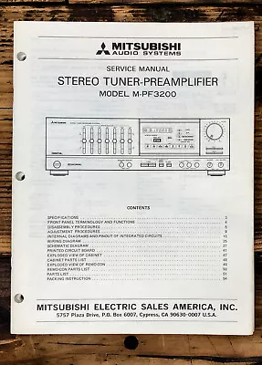 Mitsubishi M-PF3200 Preamp / Preamplifier Service Manual *Original* • $19.97