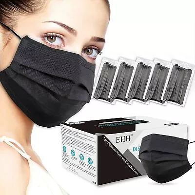 10/50/100 PCS Black Disposable Face Mask Non Medical 3-Ply Earloop Dust Cover • $7.98