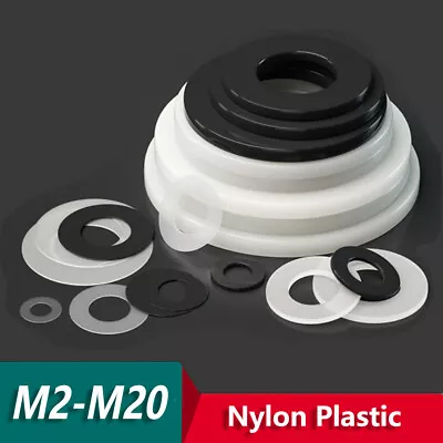 White/Black Nylon Plastic Flat Washers M2 M2.5 M3 M4 M5 M6 M8 M10M12M14M16M18M20 • $3.71