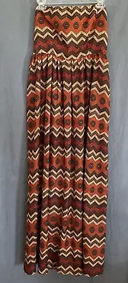 Ya Los Angeles M Strapless Maxi Dress Brown Blue Rust Boho Aztec Tribal Print • $18.95