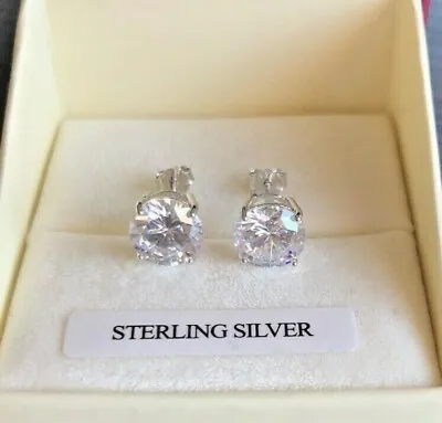 Genuine 925 Sterling Silver 8mm Round Diamond-Unique Stud Earrings Men's Women's • £19.99