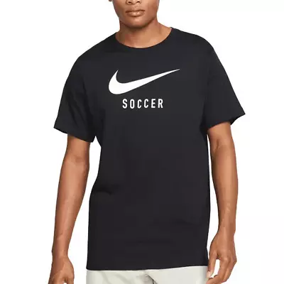 Nike Swoosh Soccer Men's Tee Shirt - Black - 100% Cotton - Standard Fit (Men' XS • $12