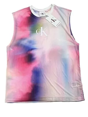 Calvin Klein Mens Sheer See Through Shirt Tie Dye Sleeveless Muscle CK Logo Tank • $14.99