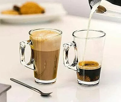 Set Of 2 Latte Glasses Tea Coffee Cappuccino Glass Cups Hot Drink Mugs - 240ml • £6.99