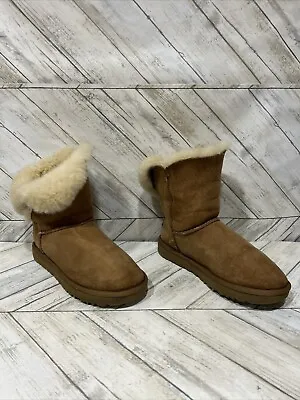 UGG Bailey Button Ll Women’s Brown Suede Shearling Style Boots 1016226 Sz 6 • $47.28