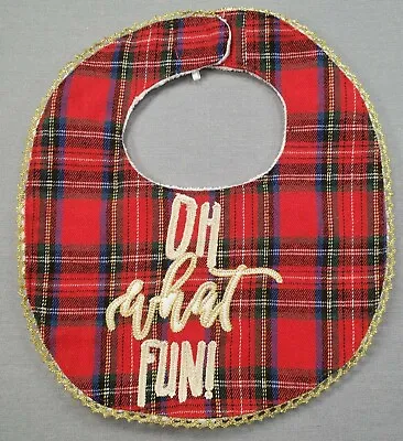 Mud Pie Baby Girl Boy Oh What Fun Plaid Minky Backed Baby Bib • $9.99